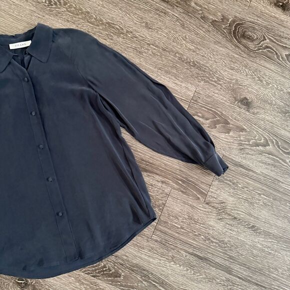 Frame Navy Slit Sleeve Silk Button Up - Picture 4 of 9